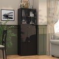 thumbnail image 6 of Space-Saving 67 Inch Bathroom Linen Cabinet,Freestanding Tall Storage Tower with Adjustable Shelves & Glass Doors for Bathroom, Kitchen, Hallway Organization (Black), 6 of 7