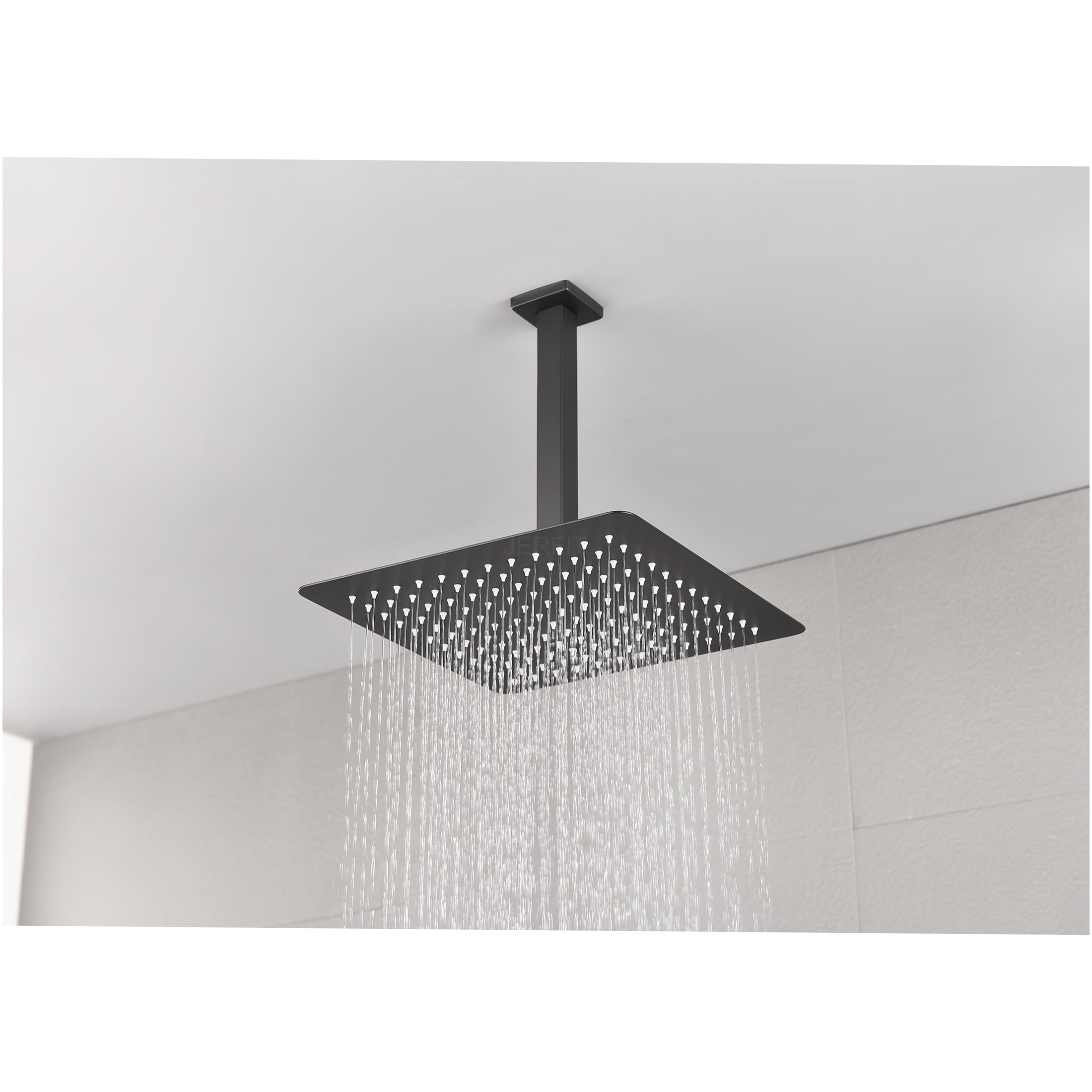 JERFIT Matte Black Rain Shower Head, 8 Inch High Pressure Rainfall Showerhead with Self-Cleaning Nozzles, Water Saving Luxury Stainless Steel Shower Panel for Relaxing Spa Experience