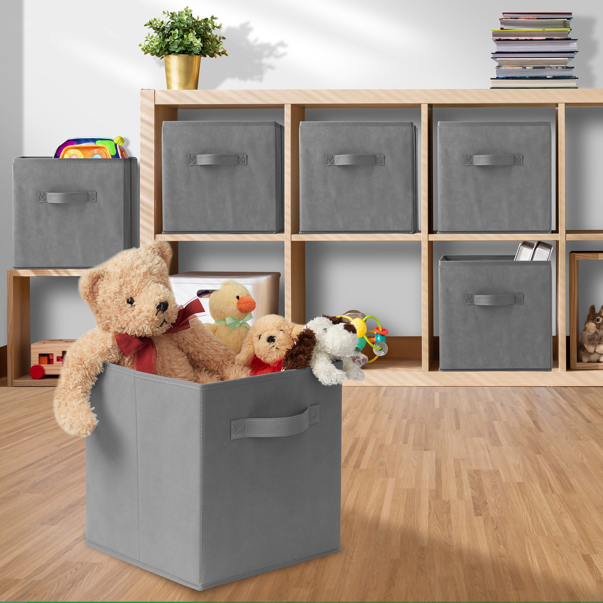 Casafield Set of 6 Fabric Storage Cube Bins, Gray - 11" Collapsible Foldable Cloth Baskets for Shelves and Cubby Organizers