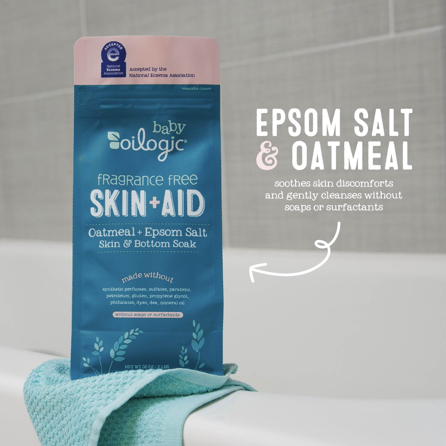 (2 pack) Oilogic Skin+Aid Bottom and Skin Soak, 32 oz
