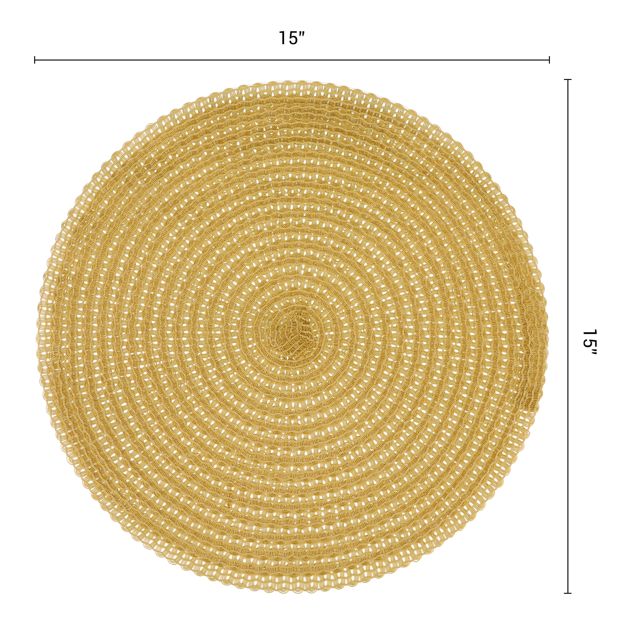 Unique Bargains Set of 6 Round Woven Placemats for Dining Table Yellow