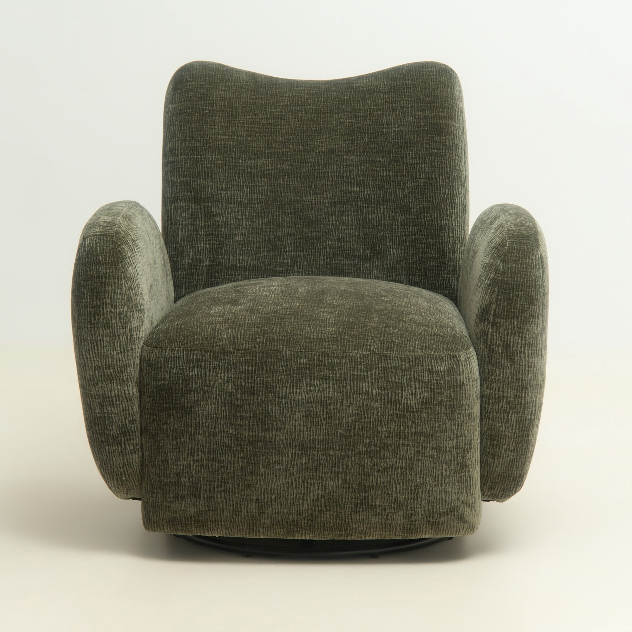 Noble House Gabryle 360° Swivel Accent Chair, Luxurious Chenille Upholstered Barrel Chair, Living Room, Olive Green
