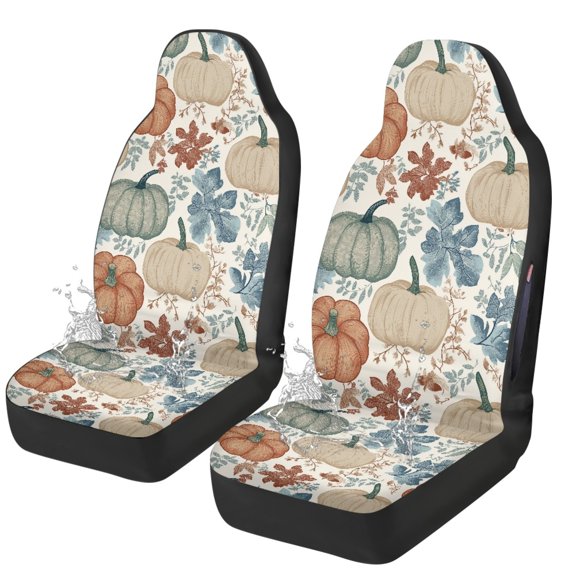 POLERO Stretchy High Back Car Seat Cover for Auto, Polyester Interior Decor Car Seat Covers for Front Seats, Pumpkin and Maple Leaf Theme