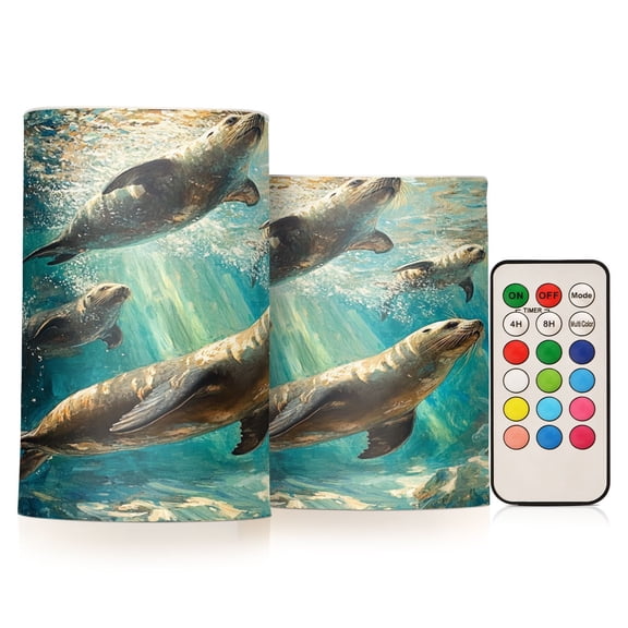 BZSMCE Flameless Candles LED Lights Sea Lions Pattern Creativity Battery Candles