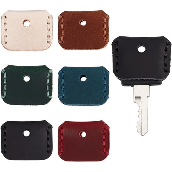 6Pcs 6 Colors Genuine Leather Key Sleeve Vintage Key Ring Holder Keychain Key Fod Protector Vintage Leather Key Cover Protective Key Case Key Ring Pouch Head Key Cover for Broken Key for DIY