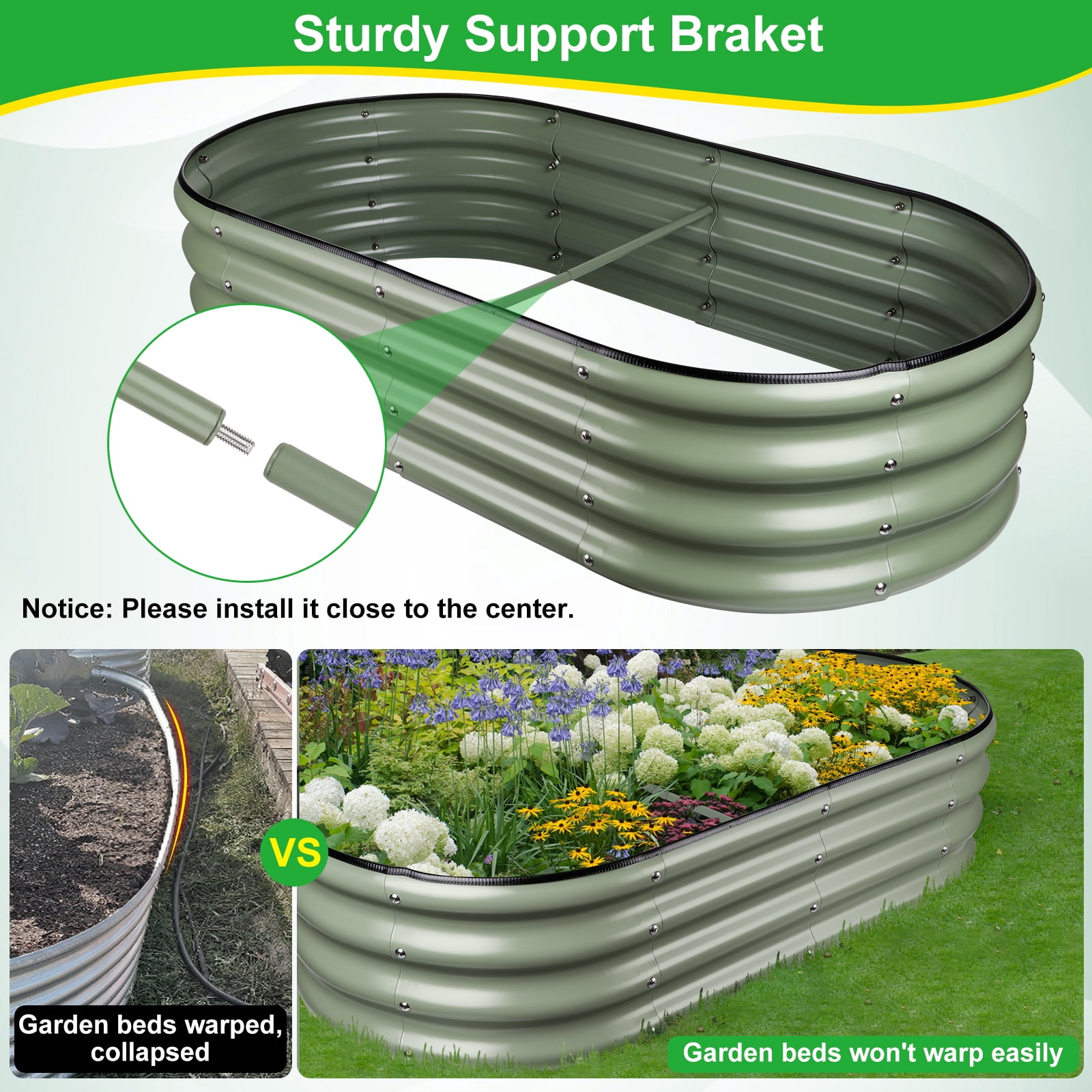 Angooni Olive Green 4x2x0.9ft Raised Garden Bed, Planter Boxes Outdoor, Large Galvanized Raised Garden Beds Outdoor