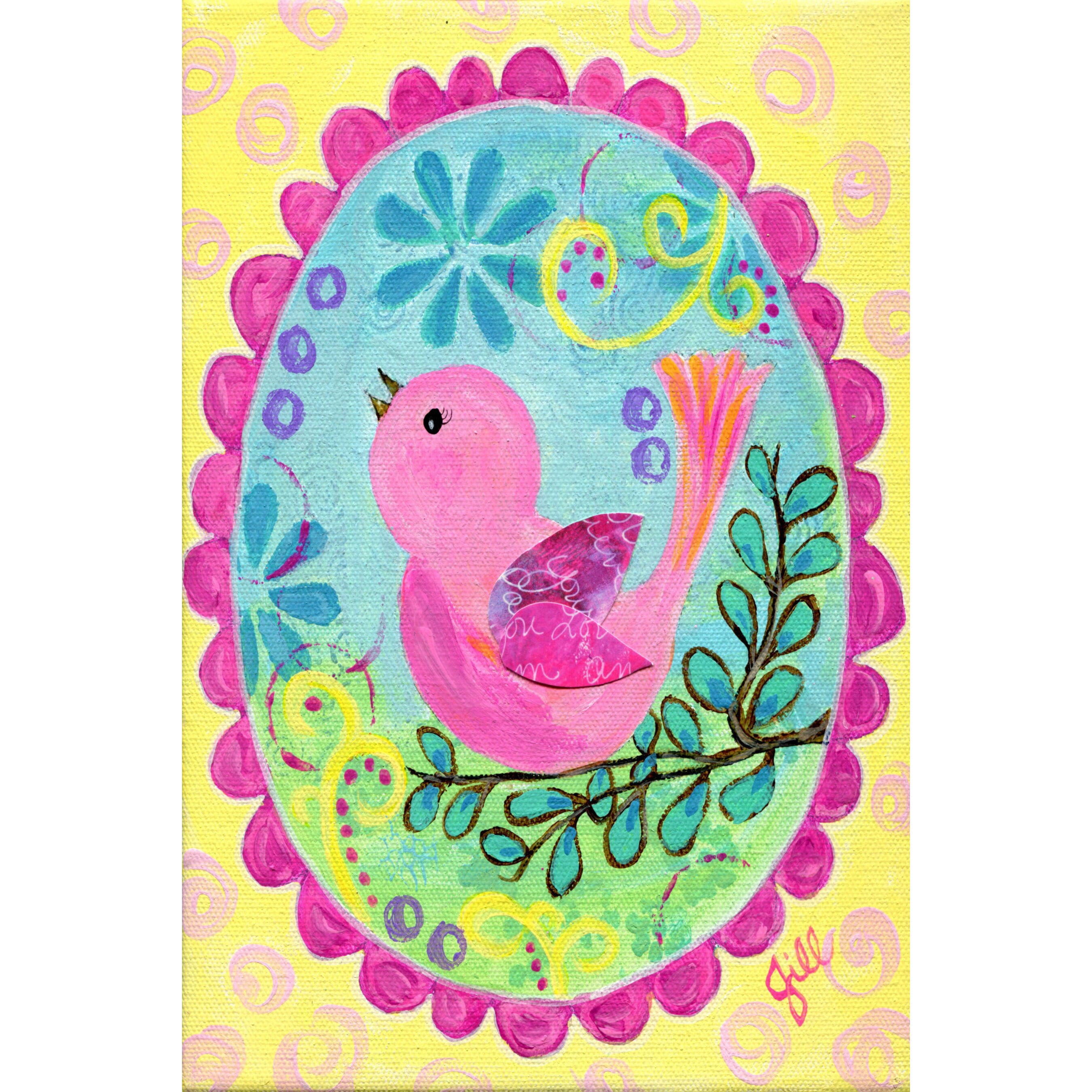Marmont Hill "Pink Bird Sings" by Jill Lambert Painting Print on Wrapped Canvas
