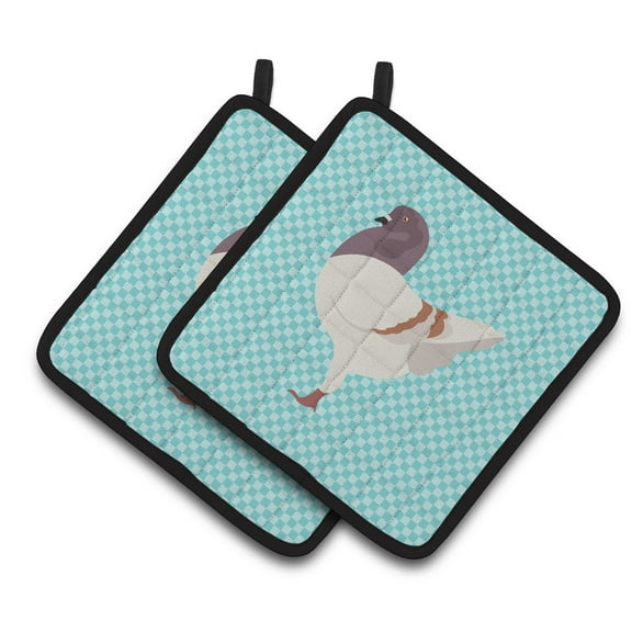 Caroline's Treasures German Modena Pigeon Blue Check Pair of Pot Holders