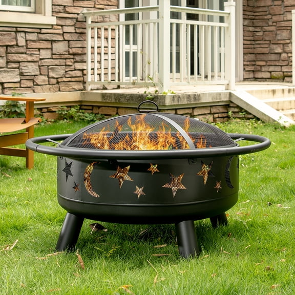 MistMo 22" H x 38" W Steel Wood Burning Outdoor Fire Pit