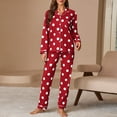 thumbnail image 7 of Women's Polka Dot Pajama Set Long Sleeve Button-Down Shirt & Pants 2-Piece Loungewear Stylish Home Sleepwear, 7 of 7
