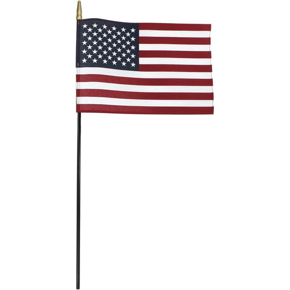 Super Tough 8"x12" Cotton US Stick Flag with 24" Black Stick and Spear Tip