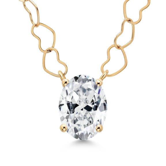 Gem Stone King 14K Yellow Gold White Zirconia Pendant Necklace for Women | 1.21 Cttw | Gemstone Birthstone | Oval 8X6MM | With 18 inch Chain