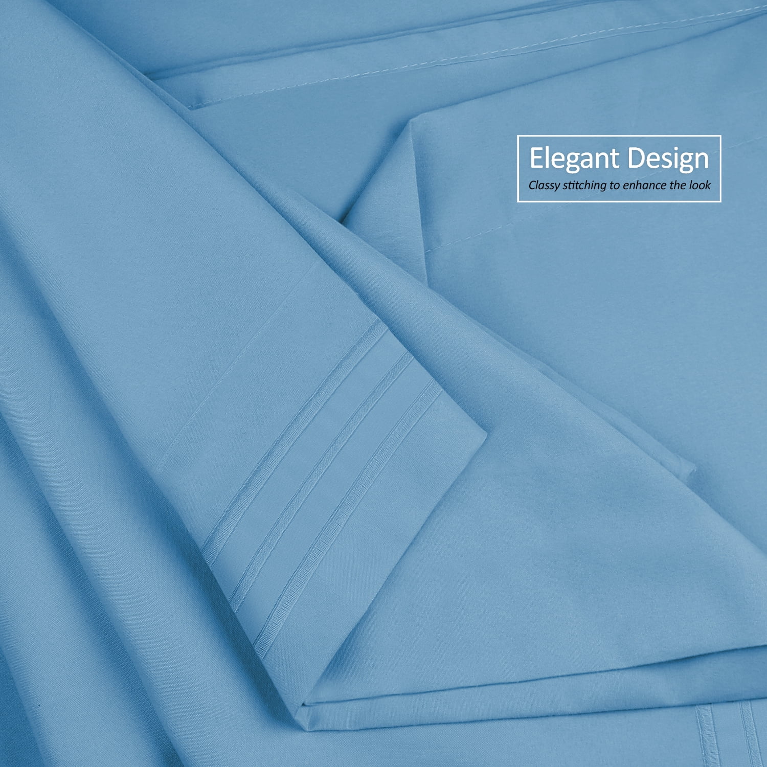 Clara Clark Premier 1800 Microfiber Collection 3-Line Bed Sheet Set, Split King Size, Blue Heaven