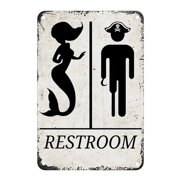 Funny restroom sign Mermaid Pirate Vintage Bathroom Sign Pirate Gifts Nautical Beach Boat Themed Gifts Bathroom Wall Decores (Aluminum) Size: 8 x 12 inch