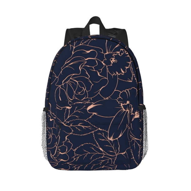 Easygdp Copper-Gold Gloss Outline Flower Mochila Ligera de 15 Pulgadas para Estudiantes, Mochila Cómoda para la Escuela y Viajes, Correas Ajustables
