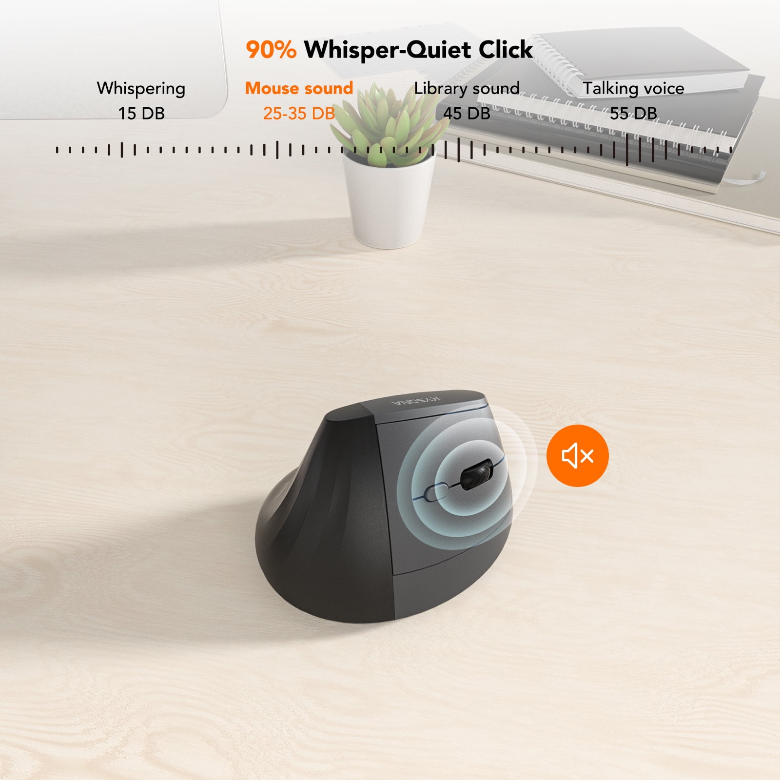 KYSONA Wireless Ergonomic Vertical Mouse, Quiet Click, 5 Level DPI, Bluetooth & 2.4G, Rechargeable, PC, Mac, Laptop, Black