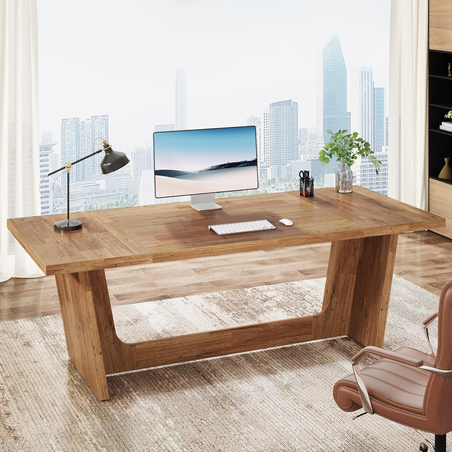 Tribesigns 70.87-Inch Executive Computer Desk: Large Home Office Desk, Industrial Wood Study Writing Table,Light Brown