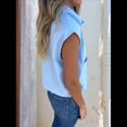 thumbnail image 4 of Camisa de Algodón y para Mujer, Blusa Holgada de Verano con Cuello en V y Corta, Informal, Color Azul , Talla S, 4 of 8