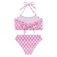 thumbnail image 4 of TiaoBug Girls 2 Pcs Mermaid Bikini Sets Shiny Halter Ruffles Crop Top with Triangle Brief Bathing Suit Tankini Pink 120, 4 of 5