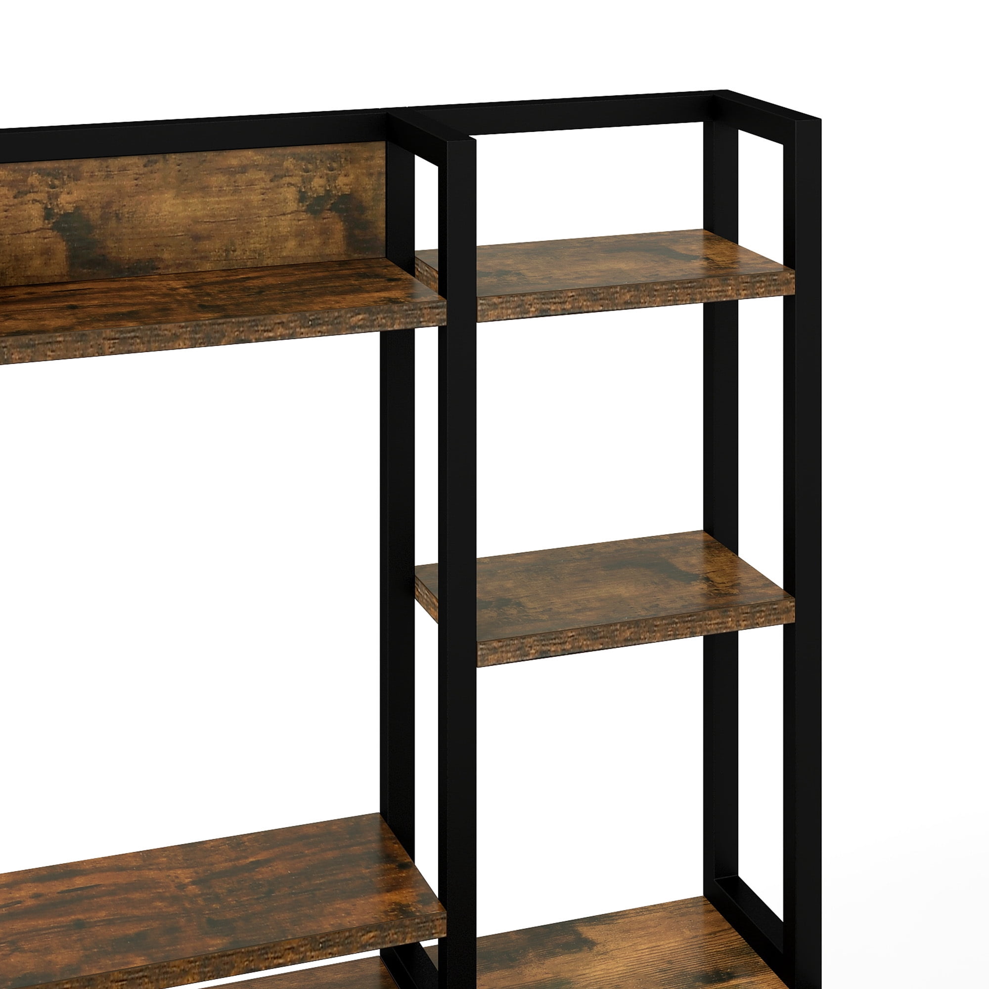 Uforic 59.1 Inch Rustic Brown Computer Desk with Hutch & Drawers with RGB LED Light Strip Multi-Shelf Storage with Sturdy Metal Frame, Brown