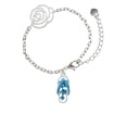 thumbnail image 2 of Delight Jewelry Silvertone Blue Open Plumeria Flower Flip Flop Silver-tone Flower Link Chain Bracelet, 6.75"+2" Extender, 2 of 4