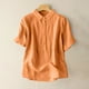 thumbnail image 2 of Vestidos Casuales Para Mujer, Blusas De Mujer De Moda Blusa informal de lino de manga corta con botones y solapa de color liso para mujer, 2 of 5