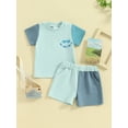 thumbnail image 3 of Aojekbee Little Boys Brother Matching Outfits Sets Short Sleeve Contrast Color Tops and Casual Shorts Sets, 3 of 10