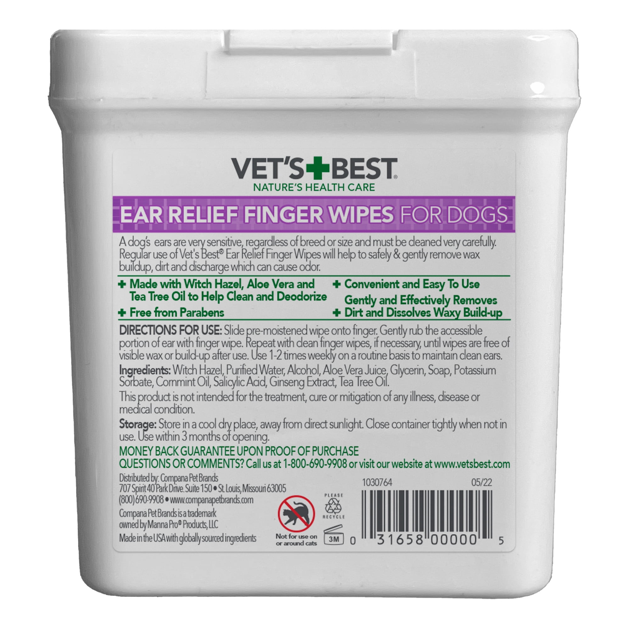 Vet's Best Ear Cleansing Relief Finger Wipes for Dogs - 50 Disposable Wipes