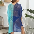 thumbnail image 4 of Women's Color Block Crochet Swimsuit Cover Up Hollow out Sheer Knit Beach Dress Boho Beach Cover up Swimwear Blue One Size, 4 of 5