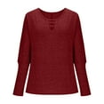 thumbnail image 5 of Mifsaly Women Cutout Long Sleeve Tops Oversized V Neck Going Out T-Shirts Casual Loose Fit Blouse Office Hollow-Out Spring Fall Shirts Wine, 5 of 6