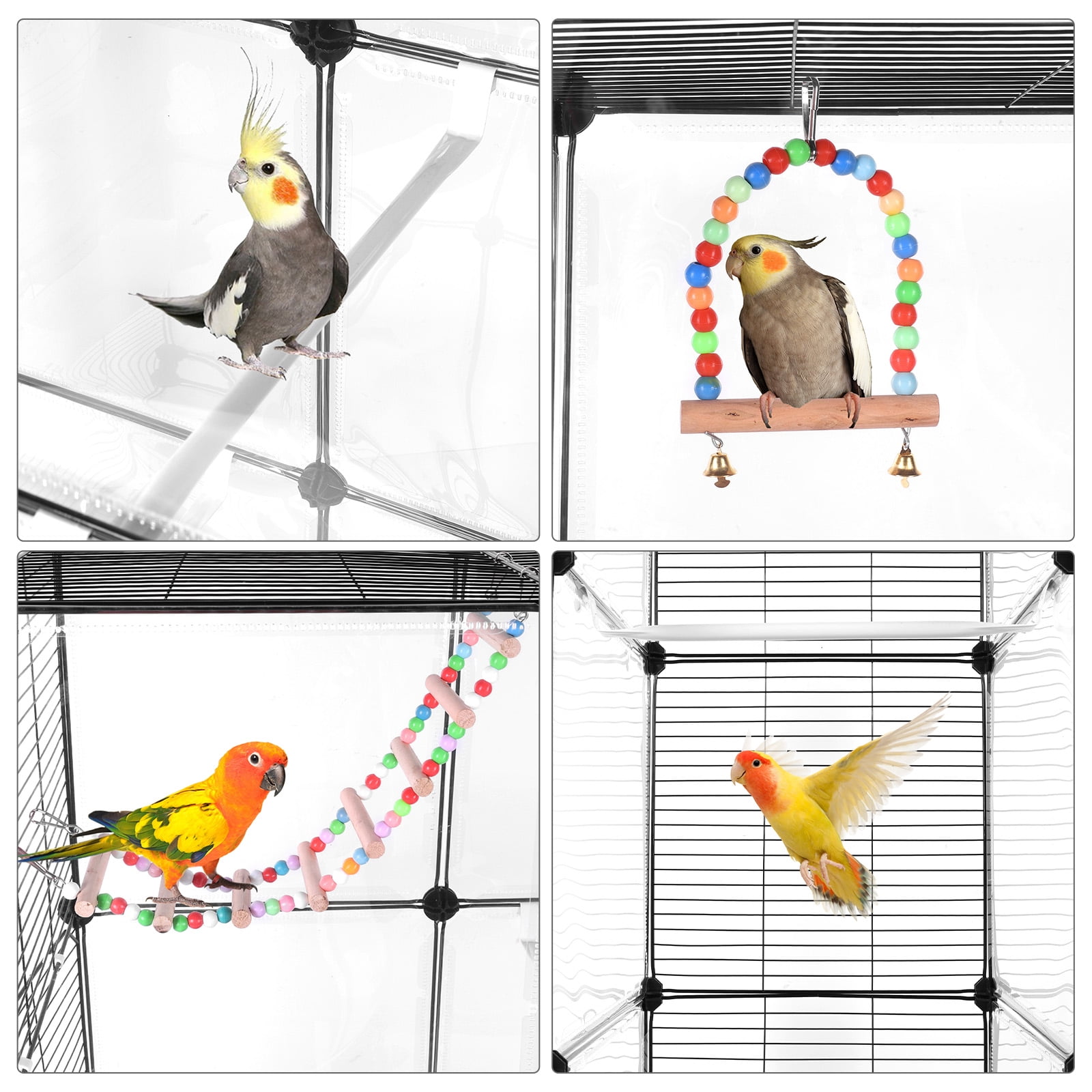 Qiyester Parrot Cages Portable Birdcage Pet Nest House w/Wheels Swing Ladder Feeders Slide-Out Tray for Small Mid-Sized Birds (Black)