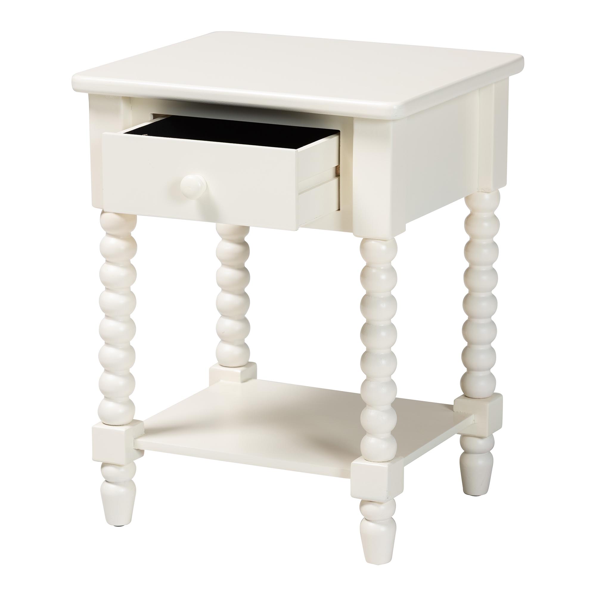 Baxton Studio Raynera Mid-Century End Table, 1-Drawer, White