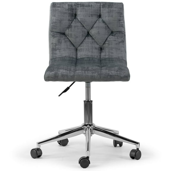Amali Gray Velvet Upholstered Adjustable Height Swivel Office Chair with Wheel Base
