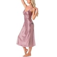 thumbnail image 4 of INSPIRE CHIC Womens Lingerie Satin Silky Lace Sleeveless V Neck Cami Spaghetti Strap Midi Chemise Nightgown S Purple, 4 of 6