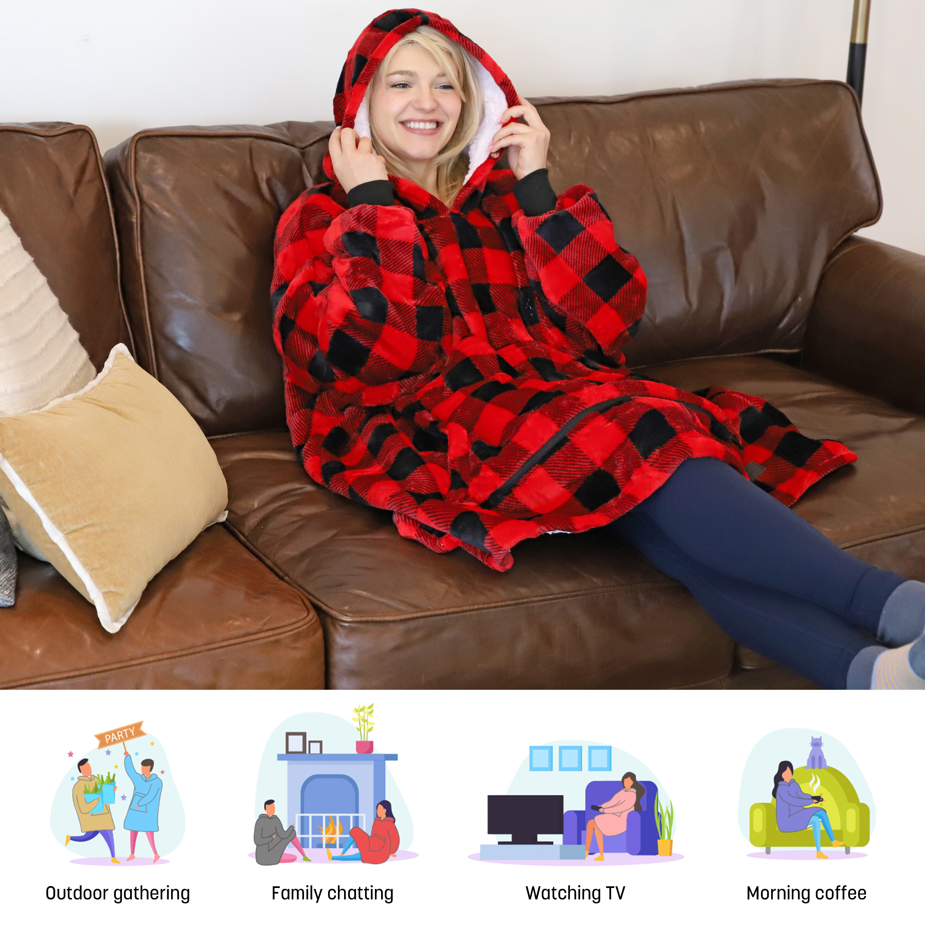 Oversized Hoodie Sweatshirt, Wearable Sherpa Blanket Pullover, Soft Warm Comfortable Portable Travel Sweater Pillow for Adults Men Women, Gift for Her