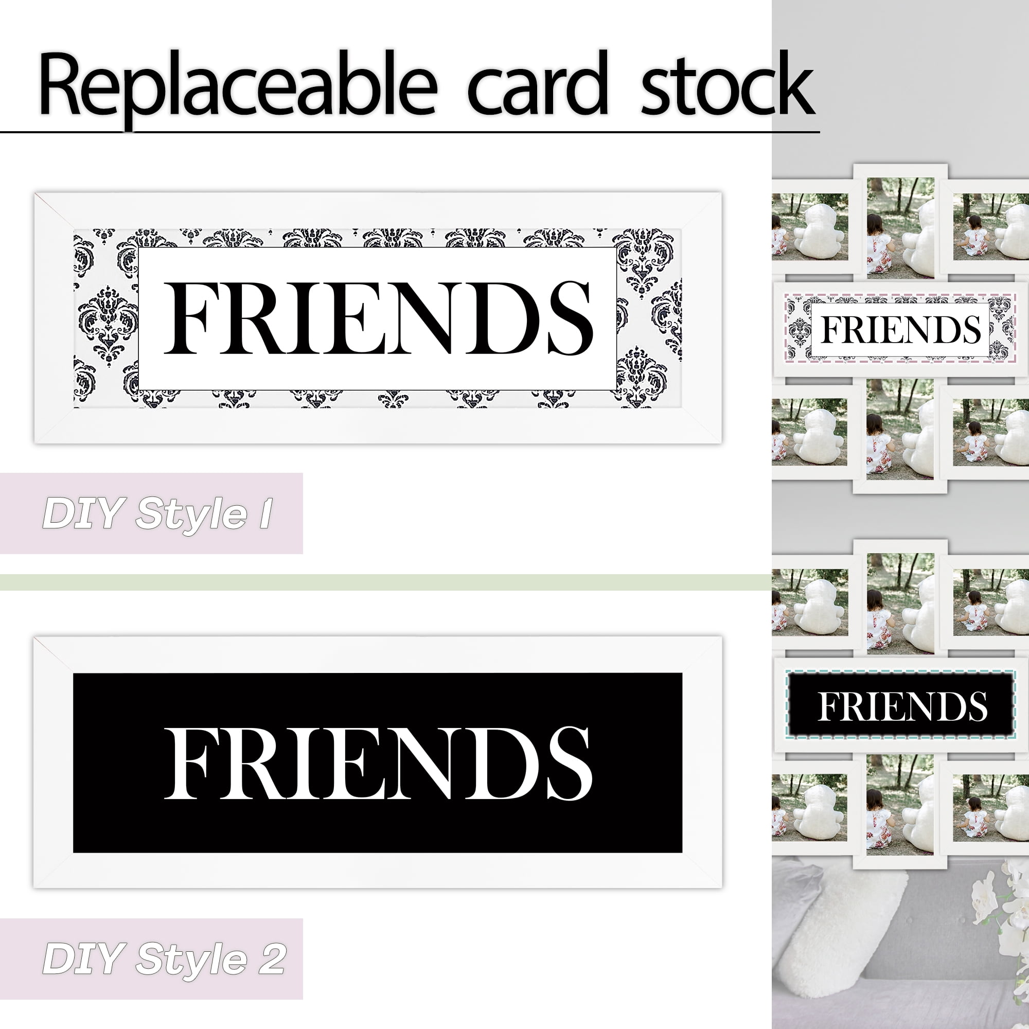 Classic Reunion 8-Opening 17" x 22" Wall Hanging Photo Frame Friends Theme 6" x 4" White Edge