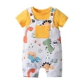 thumbnail image 2 of Baby Boy Clothes Solid Short Sleeve Tops + Animal Style Overalls Shorts Summer Outfits Yellow 9-12 Months, 2 of 6