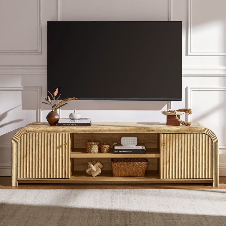 KeyWhat Fluted TV Stand for TVs Up to 80", Storage Cabinet photo 2