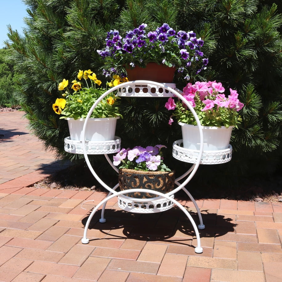 Sunnydaze 4tier Ferris Wheel Metal Plant Stand, Indoor/Outdoor Flower