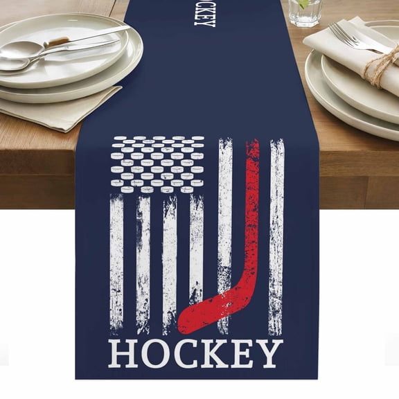 Navy Blue American Flag Table Runner - 48 Inch Long, Kitchen Dining Table Runner Dresser Scarves, Abstract Red Hockey Stripes Us Flag Farmhouse Decor for Coffee Tables Wedding Party Banquet