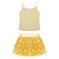 thumbnail image 4 of iiniim Kids Girls Jazz Hip Hop Dance Sequin Spaghetti Straps Tops with Tiered Ruffle Skirt Set Dancewear Gold 10, 4 of 7