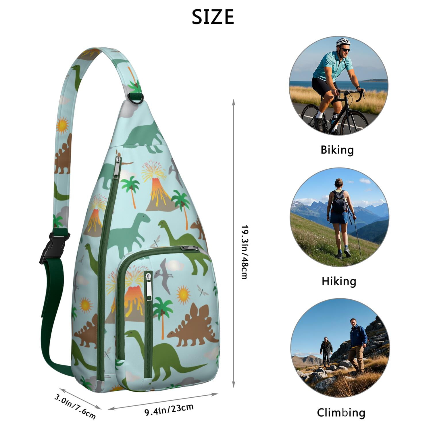 Funny Dinosaur Shoulder Bag&nbsp;- Whimsical Dino Graphic Sling Backpack (Organized Storage, Lightweight)