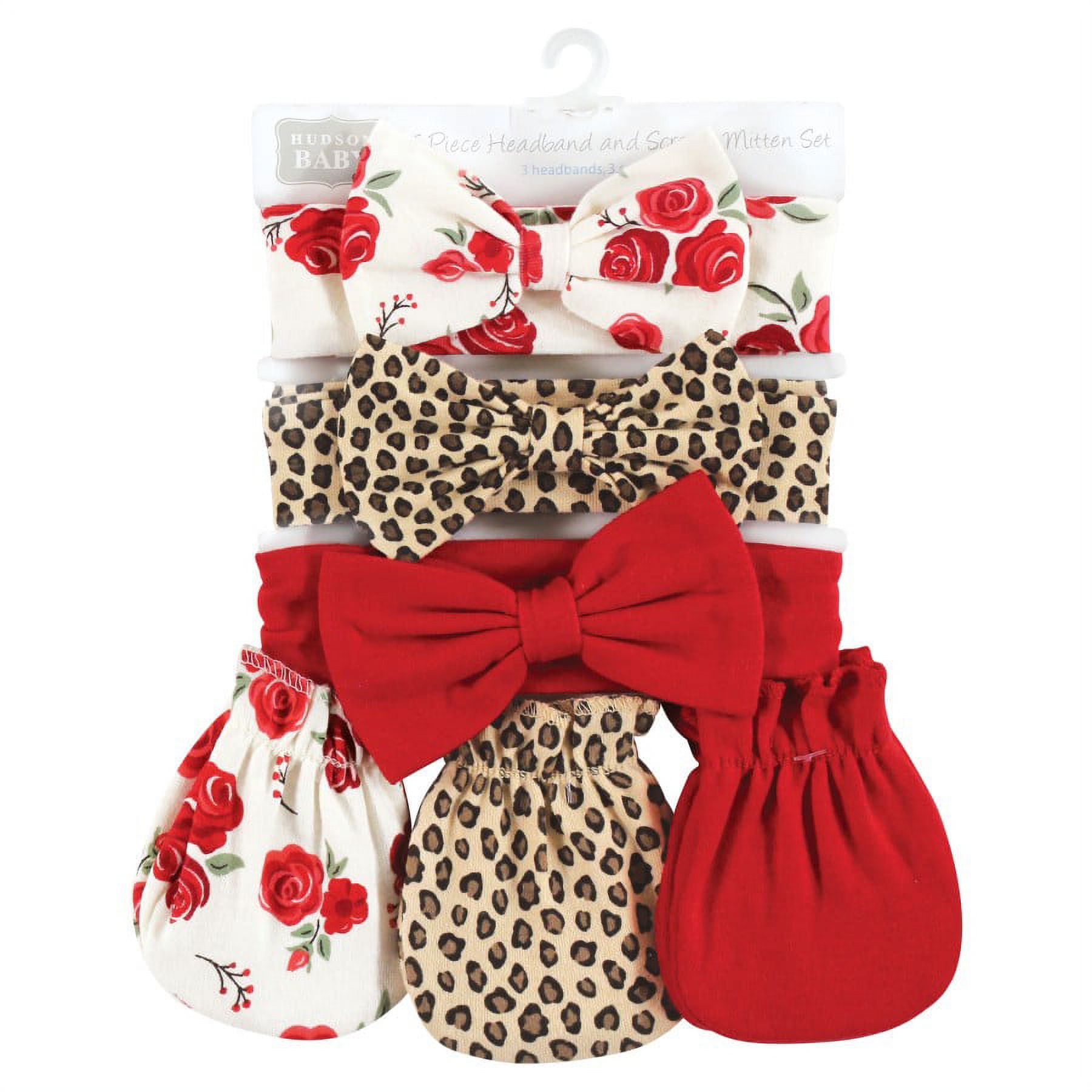 Hudson Baby Infant Girl Cotton Headband and Scratch Mitten