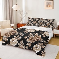 Feelyou Black Orange Flower Full Size Sheets, Retro French Floral Bed Sheets, Countryside Theme Sheet Sets, Super Cozy Room Decor, 4-Piece