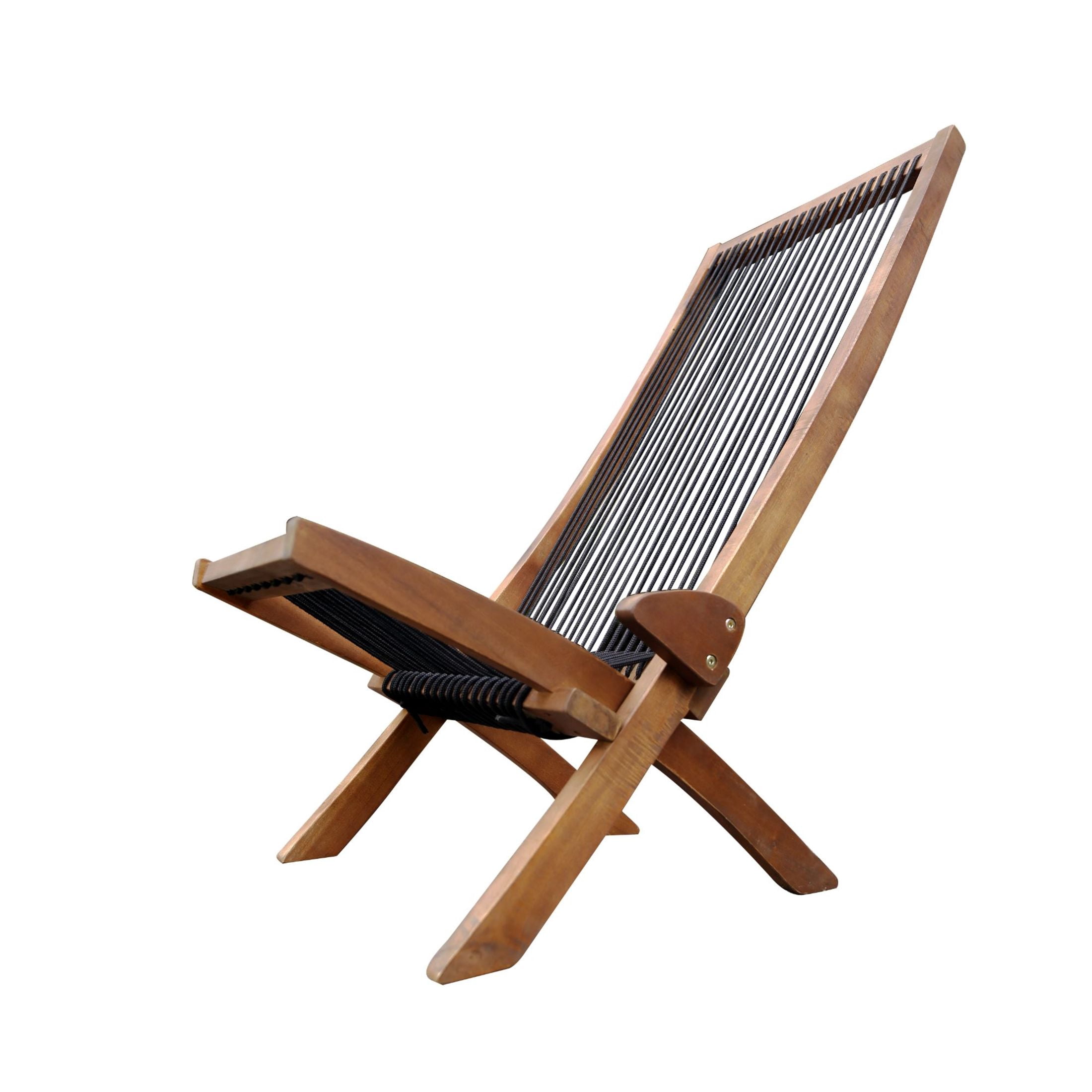 Noble House Folding Rope Wood Chair with Ergonomic Backrest, Natural + Black