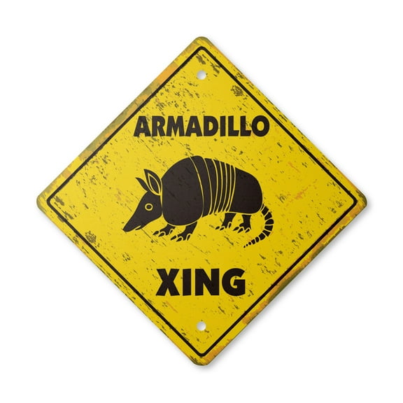 Armadillo Vintage Crossing Sign Zone Xing | Indoor/Outdoor Plastic | 14" Tall rustic texas rodent road kill
