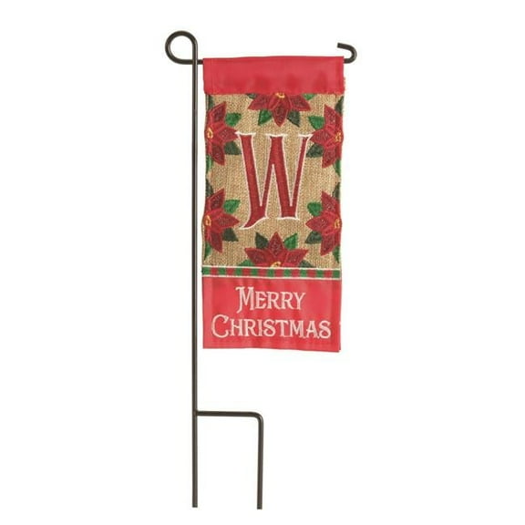 Magnolia Gardens M040018 4 x 8.5 in. Double Applique Merry Christmas Monogram W Burlap Mini Garden Flag