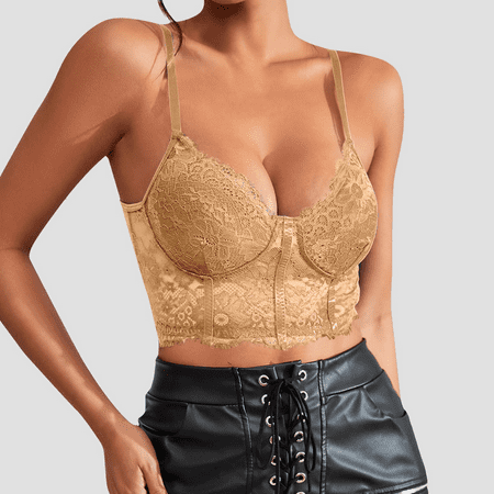 Fulorrnie Bras for Women Lift Wirefree Supportive Comfort Balconette Lace Stretchable Spaghetti Straps Bra Khaki S