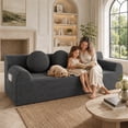 thumbnail image 3 of SESSLIFE 3 Seater Sofa Couch, Comfy Extra Deep Seat Cloud Couch with 3 Pillows and Side Pockets, Corduroy Low Profile Floor Sofa for Living Room, Compact No Assembly Couch, Dark Grey, 3 of 8