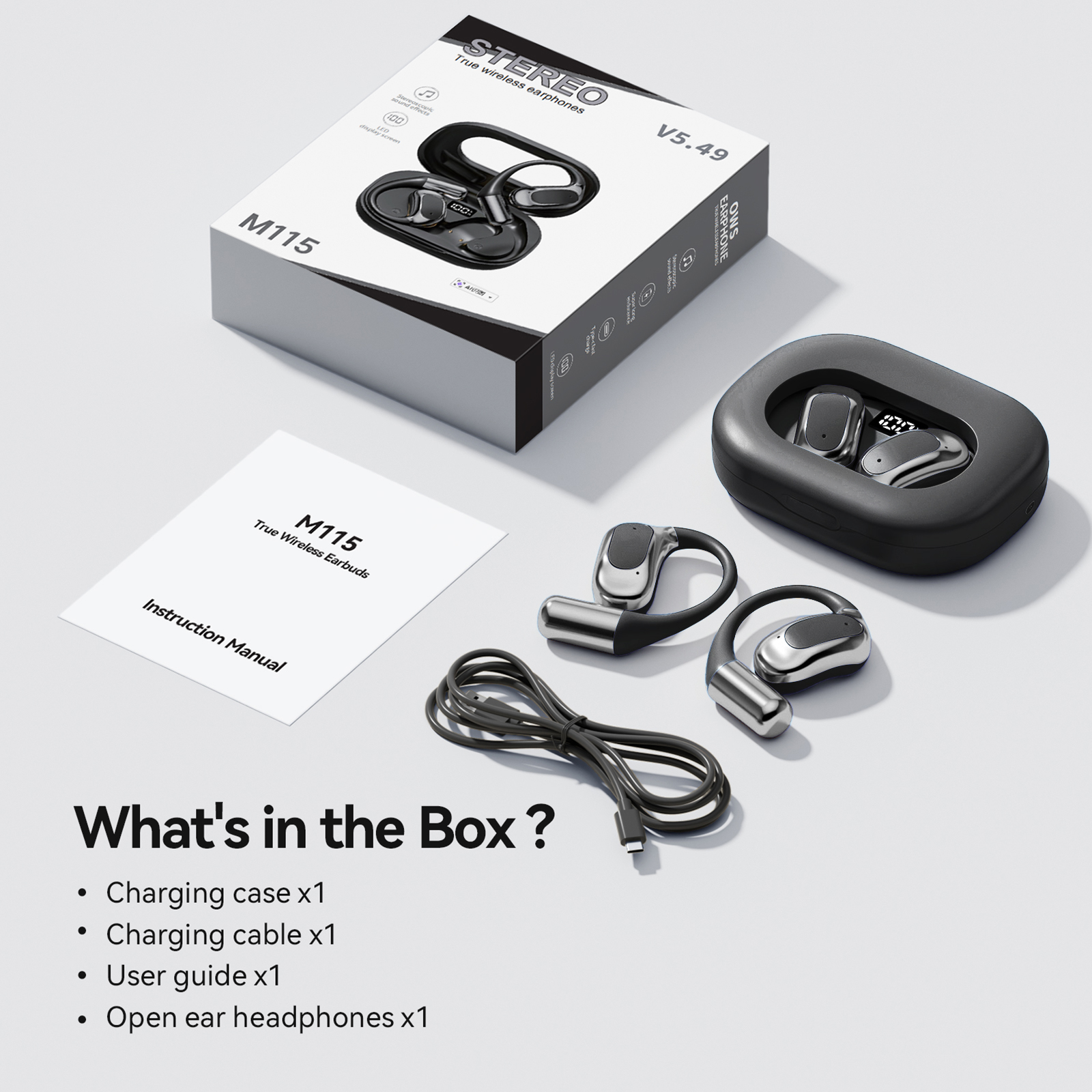 WUYUEGE Open Ear Earbuds Non-In-Ear Comfortable Earhook Wireless Earbuds With Bluetooth 5.4 ,48H Playtime, Bluetooth Headphones For Sport, TWaterproof Earphones